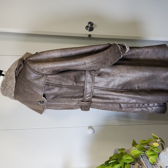 Christopher & Banks Vegan Suede, Sherpa Lined Long Jacket - Picture 6 of 14